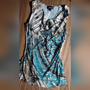 Sleeveless Cowl Necked Blouse W/Metallic Abstract Pattern